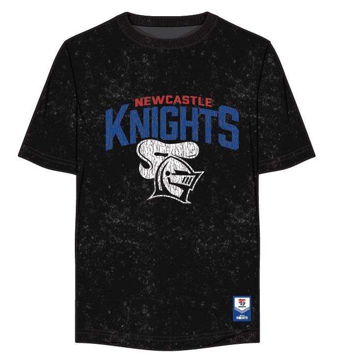 KNIGHTS ADULTS MENS BLACK WASHED T-SHIRT